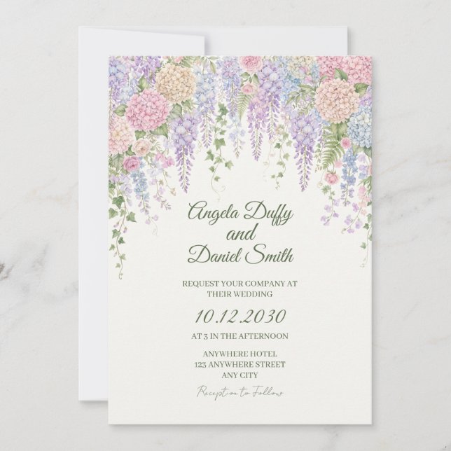 Pastel Hydrangea Wedding Invitation (Front)