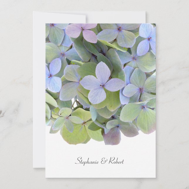 Pastel Hydrangea Wedding Invitations, Grey Text Invitation (Front)