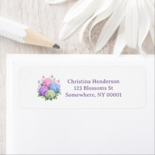 Pastel Hydrangeas and Butterfly Baby Shower Return Address Label