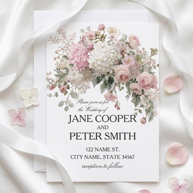 Pastel hydrangeas and roses Budget Wedding Invitation (Creator Uploaded)
