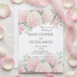 Pastel hydrangeas and roses budget Wedding Invitation