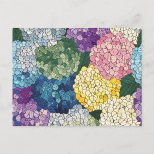 Pastel Hydrangeas Floral Faux Stained Glass Look Postcard