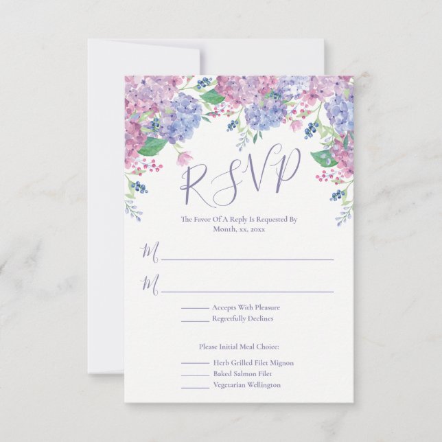 Pastel Hydrangeas Floral Wedding RSVP Card (Front)
