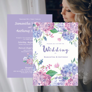 Pastel Hydrangeas Purple Wedding Invitation