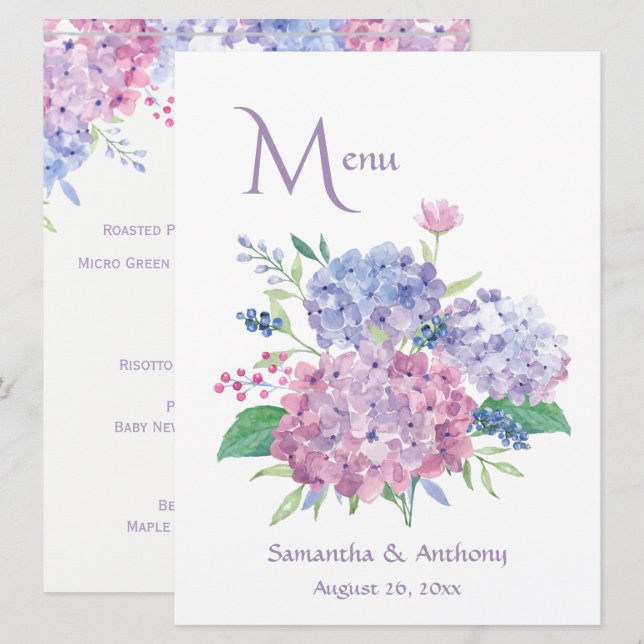 Pastel Hydrangeas Wedding Menu (Front/Back)