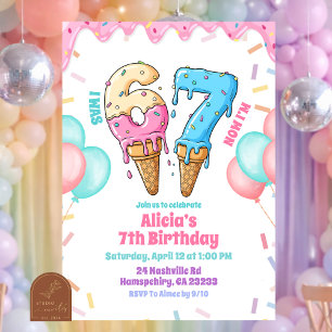 Pastel Ice Cream 67 Girl Birthday party  Invitation