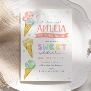 Pastel Ice Cream Birthday Invitation