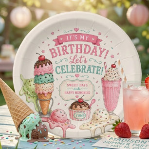 Pastel Ice Cream Birthday Party Paper Plate