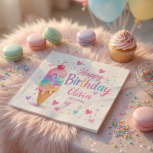 Pastel Ice Cream Birthday Personalised Napkin