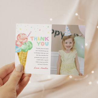 Pastel Ice Cream Birthday Photo Thank You Card