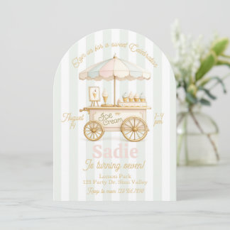 Pastel Ice Cream Cart Any Age Birthday Invitation