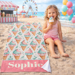 Pastel Ice Cream Cone Beach Towel