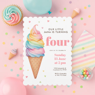 Pastel Ice Cream Cone Birthday Girl’s Sweet Invitation