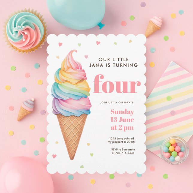 Pastel Ice Cream Cone Birthday | Girl’s  Sweet  Invitation (Creator Uploaded)