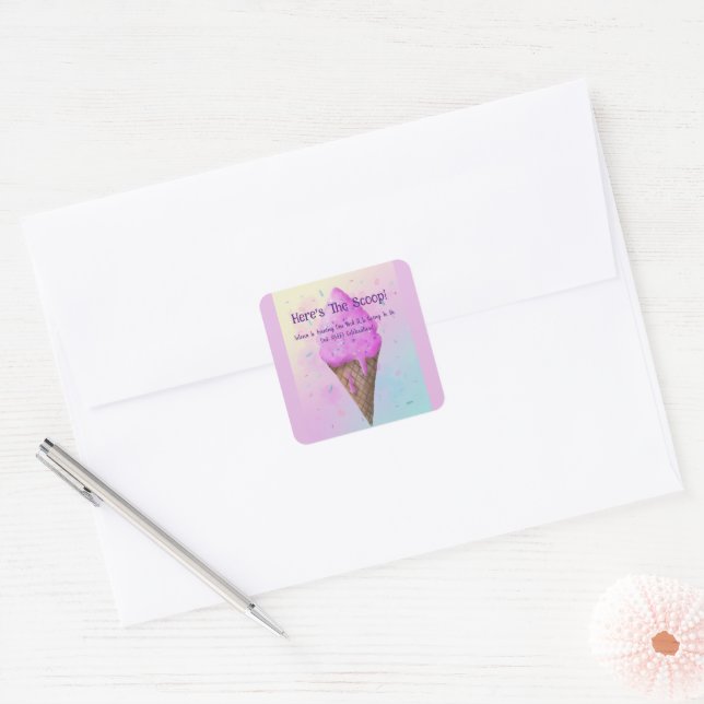 Pastel Ice cream Cone dripping Square Sticker (Envelope)