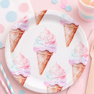Pastel Ice Cream Cone Party Plates   Sweet Birthda