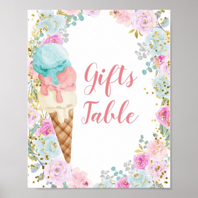 Pastel Ice cream Floral Gifts Table Sign (Front)
