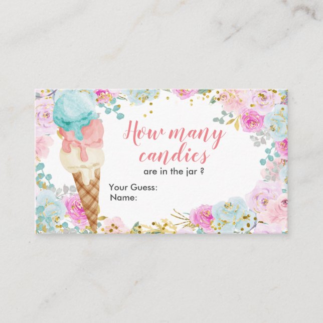 Pastel Ice Cream Floral Guess How Many Candies Enclosure Card (Front)