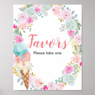 Pastel Ice cream Flowers Watercolor Favour Sign