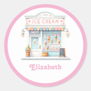 Pastel Ice Cream Shop Personalised Preppy Classic Round Sticker