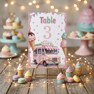 Pastel Ice Cream Truck Birthday Party  Table Number