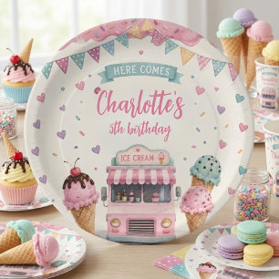 Pastel Ice Cream Truck Birthday Sweet  Paper Plate
