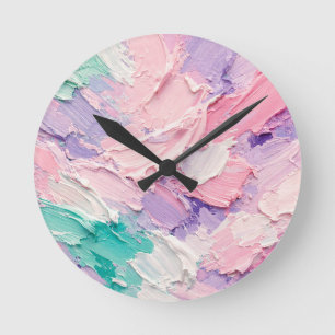 Pastel Impasto Brushstroke Abstract Round Clock