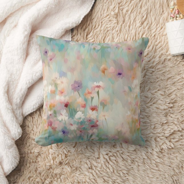 Pastel Impressionist Flowers Cushion (Blanket)