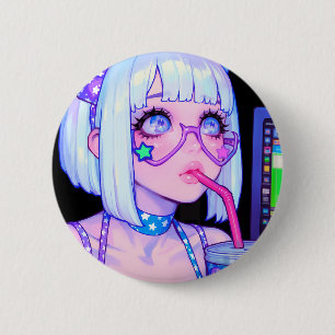 Pastel Internet Girl Star Glasses 6 Cm Round Badge