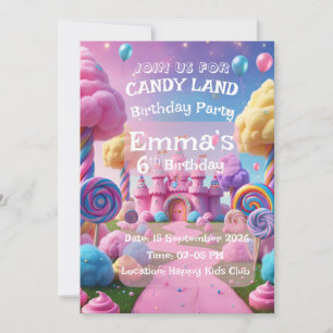 Pastel Invite Birthday Candy Land Party
