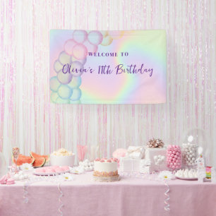 Pastel Iridescent Balloon Arch Birthday Welcome Banner