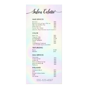 Pastel Iridescent Calligraphy Salon Service Menu