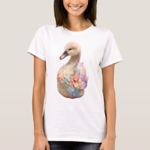 Pastel Iridescent Cygnet Watercolor Swan Women T-Shirt