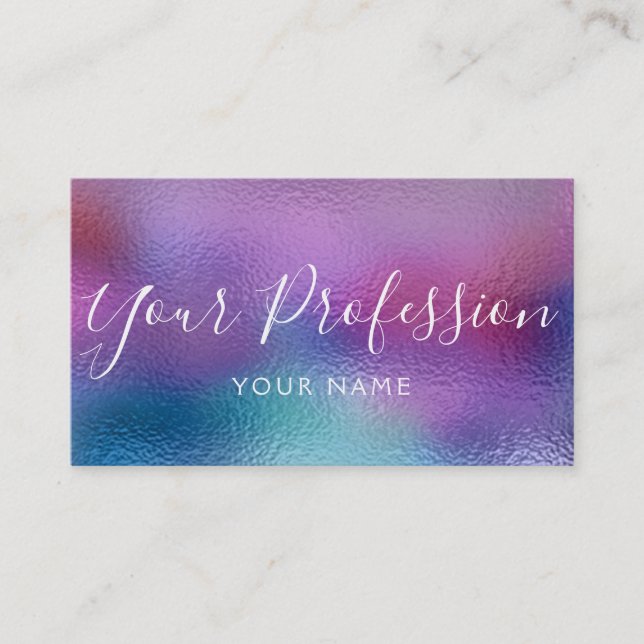 Pastel Iridescent Foil Blue, Purple and Teal Business Card (Front)