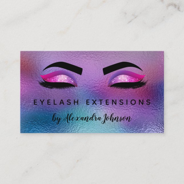 Pastel Iridescent Foil Eyelash Extensions Business Card (Front)