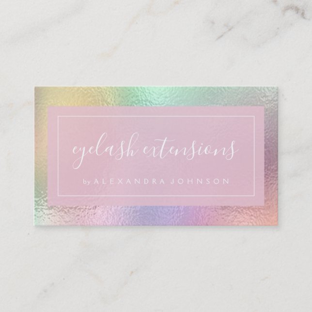 Pastel Iridescent Foil Eyelash Extensions Lashes Business Card (Front)