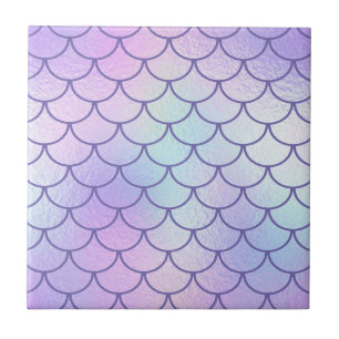 Pastel Iridescent Foil Periwinkle Mermaid Scales Ceramic Tile
