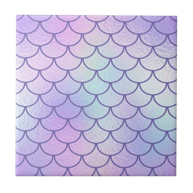 Pastel Iridescent Foil Periwinkle Mermaid Scales Ceramic Tile (Front)