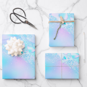 Pastel Iridescent Heart Patterned Blue Purple. Wrapping Paper Sheet