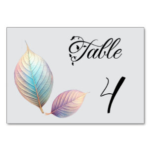 Pastel Iridescent Leaves Wedding Dreamy Pastels Table Number