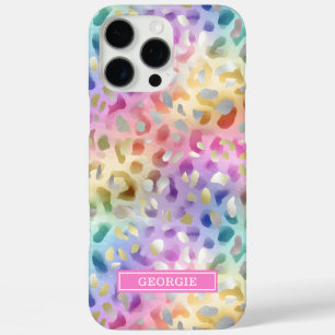 Pastel Iridescent Leopard Print Monogrammed iPhone 16 Pro Max Case