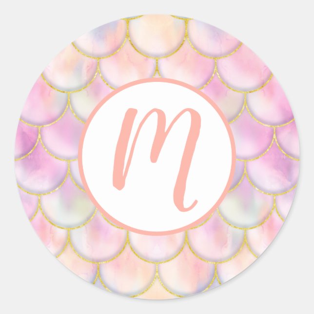 Pastel Iridescent Mermaid Scales Pattern Classic Round Sticker (Front)