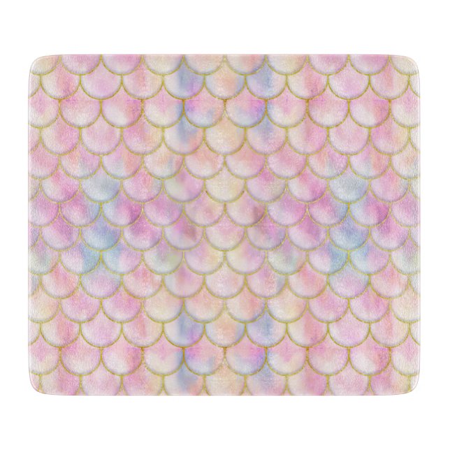 Pastel Iridescent Mermaid Scales Pattern Cutting Board (Front)