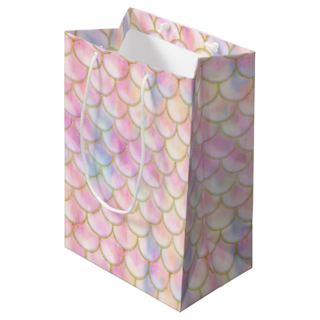 Pastel Iridescent Mermaid Scales Pattern Medium Gift Bag (Front Angled)