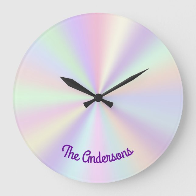 Pastel Iridescent Rainbow Radial Gradient Large Clock (Front)