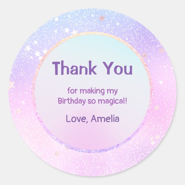 Pastel Iridescent Starry Glitter Galaxy Thank You Classic Round Sticker (Front)