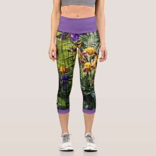 Pastel Iris Flowers Fern Stylised Nature Leggings