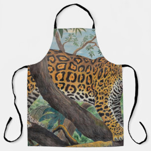 Pastel jaguar: jungle drawing. apron