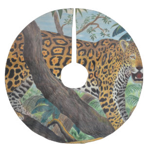 Pastel jaguar: jungle drawing. brushed polyester tree skirt