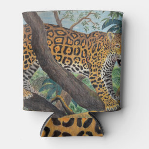 Pastel jaguar: jungle drawing. can cooler